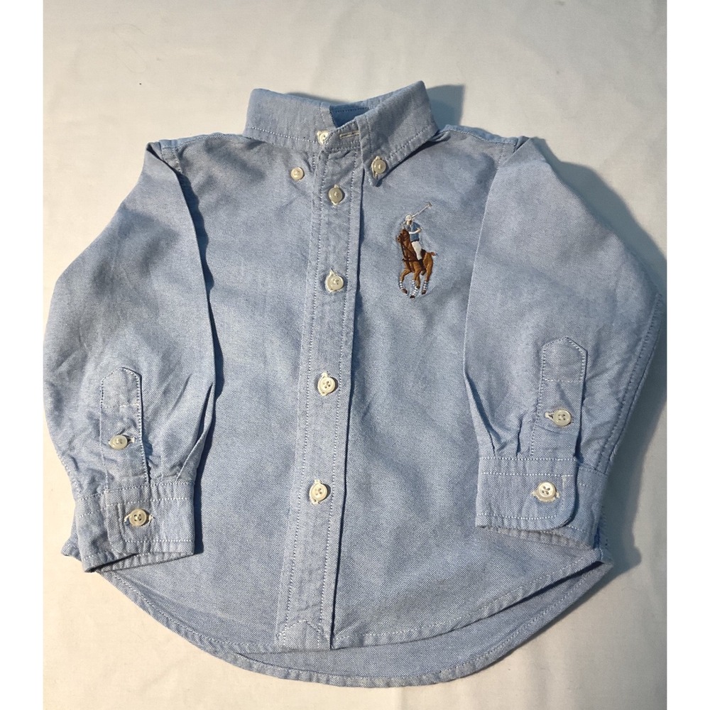 Ralph Lauren Baby Boys Blue Big Pony Oxford Button Down Shirt 12M